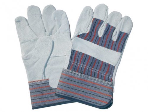 10.5 Inch Natural Cow Split Leather Gloves | Striped Rubberized Cuff | MUSSE