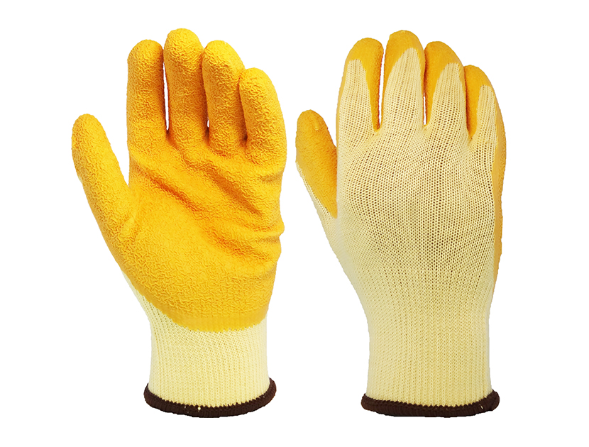 Yellow 10 gauge polyester polycotton liner latex palm coating Gloves ...